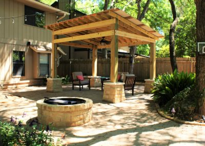 Installation of Pergola, firepit, and pavers from Belgard